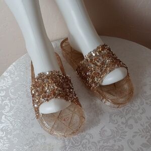 Kara USA Embellished Gold Slide Sandals for Women
